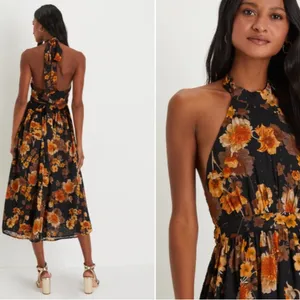 LULU's Floral Sexy Flowy Special Event Prom Wedding Elegant Midi Dress thumbnail 5