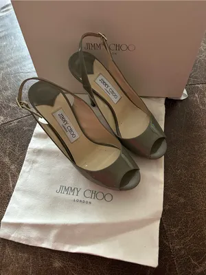 Jimmy Choo Vertigo Patent Leather Slingback Peep-Toe Pumps Pebble Palladium thumbnail 6