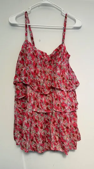 FP One Free People Pink Floral Ruffle Tiered Camisole‎ Smocked Back Top Medium thumbnail 1