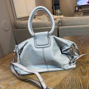 Hobo Sheila Leather Satchel Bag Light Gray Circular Handle Crossbody thumbnail 1