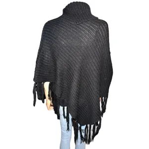 Sequined Fringe Turtleneck Poncho Black thumbnail 5