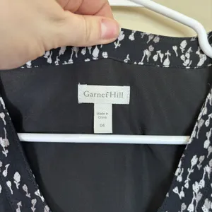 Garnet Hill Shirt Dress Women 4 Black White‎ Floral Long Sleeve V-Neck Pockets thumbnail 7