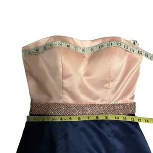 Sherri Hill Pink, Navy Empire Waist Strapless Mermaid Full Length Formal Gown 0 thumbnail 4