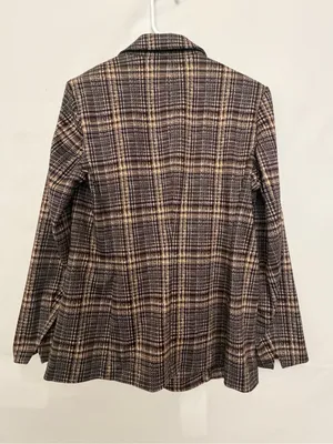 Anne Klein Women Plaid Single Button Knit Blazer Faux Leather Trim Size M(A899) thumbnail 8