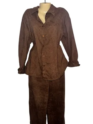 Corduroy Women's Brown Two-Piece Baggy Button Shirt & Wide-Leg Pants Set thumbnail 4