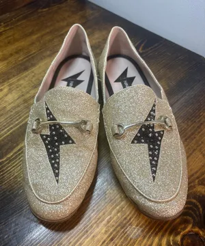 Nine West Wildgirls Gold Glitter Lighting Bolt‎ Loafers Size 6 thumbnail 1