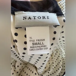 Natori Retro Polka Dot Midi Slip Dress White Black Mesh thumbnail 2