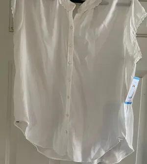 Joie White Cap Sleeve Button Down Shirt with Mandarin Collar thumbnail 1