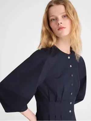 Madewell Sculptural-Sleeve Pleated Mini Dress classic navy NZ961 Size 4 NWT thumbnail 4