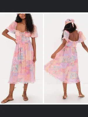 For Love & Lemons Pastel Patchwork Midi Dress - Pink, Lavender, Peach thumbnail 2