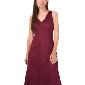 Msk Womens Petite V-Neck Fit Flare Faux Suede Dress 91699953V Merlot Purple 8P thumbnail 11