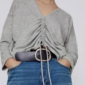 ZARA Heathered Gray Cinched Sweater V Neck Pullover Cinchable Cinched Top Large thumbnail 4