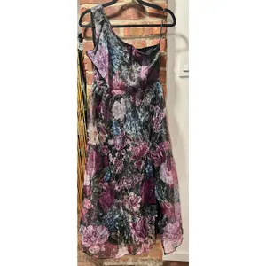 SheIn Stunning One-Shoulder Floral Organza Sheer Maxi Dress Purple & Black M thumbnail 5