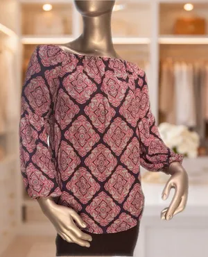 Michael Kors Paisley Print, Off-Shoulder 3/4 Sleeve Blouse M thumbnail 1