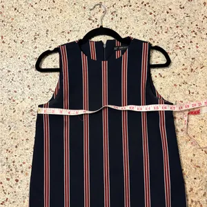 Zara Navy Red Stripe Thick Shift Dress Ruffle Hem m thumbnail 7
