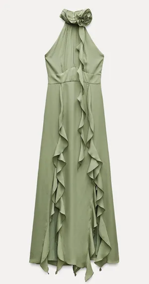 Zara dress maxi bohemian ruffled halter floral scarf wedding evening party thumbnail 14