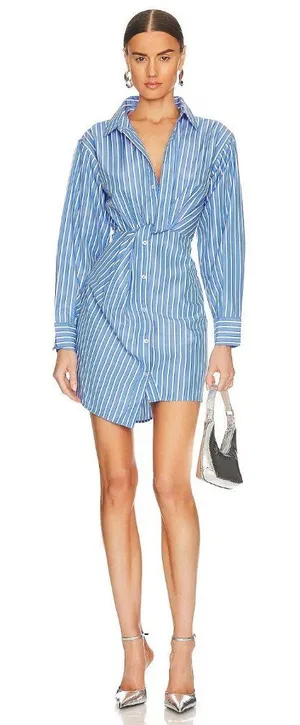 Steve Madden Nadia Dress in Blue Small New Womens Shirtdress Pinstriped thumbnail 1