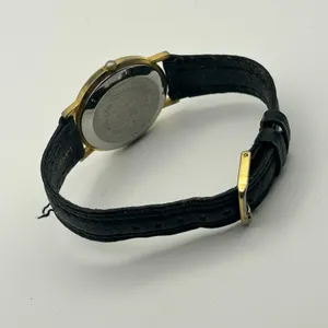 Geneva Gold-tone Black Dial & Leather Strap Minimalist Watch Working thumbnail 5