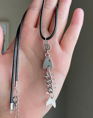 fish bone boho funky simple necklace🌀🐟💙 thumbnail 3