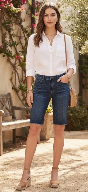 Ann Taylor Dark Blue Denim Bermuda Shorts thumbnail 1
