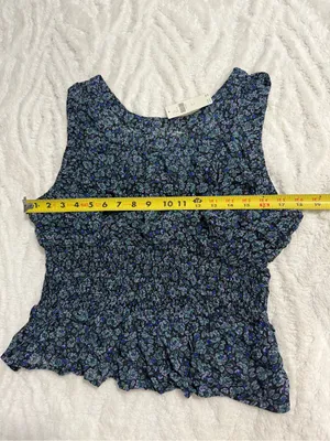 Anthropologie Smocked Chiffon Tank Top NWT Large Floral Peplum Blouse thumbnail 9
