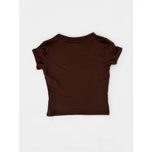 SheIn Women’s Brown V Neck Short Sleeve T Shirt Fitted Basic Tee Casual Y2K Size Small thumbnail 2