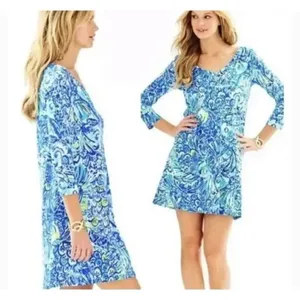 Lilly Pulitzer Blue Cush After Party XS 3/4 sleeve knit Erin Dress thumbnail 2