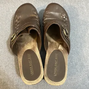 Lower East Side‎ 9.5 Vintage 90s Y2K brown Leather Slip On Chunky Platform Mules thumbnail 5