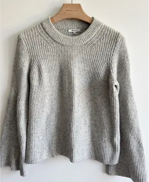 Madewell Merino Wool Bell Sleeve Rib Knit Sweater Gray Size Small thumbnail 1