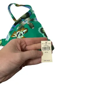 Aerie Green Floral Triangle Bikini Top Preppy Summer Beach‎ Pool NWT Womens XL thumbnail 3