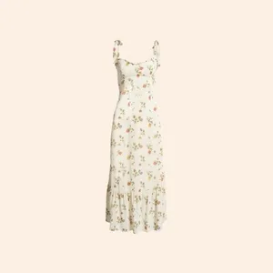 Reformation Midi Dress Women 12 Ivory Floral Nikita Tie Strap‎ Ruffle Summer thumbnail 3
