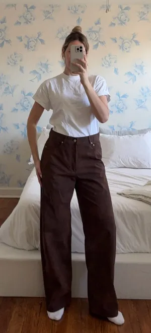 Zara Brown Suede Pants Jeans thumbnail 1