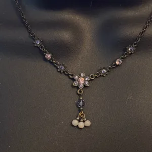 1928 Bronze tone rhinestone flower Y necklace thumbnail 2