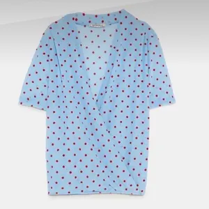 ZARA TRAFALUC baby blue red polka dot semi sheer mesh retro top S B18‎ thumbnail 4