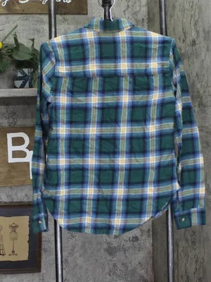 Hollister Womens Flannel Long Sleeve Button Up Shirt Blue / Green S thumbnail 2