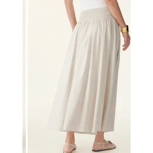 New OGL Women's Size S Ivory Beige European Smocked Waist Skirt With Pockets thumbnail 5