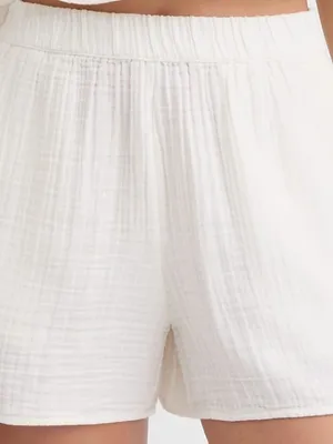 Princess Polly White High-Waist Gauze Shorts thumbnail 1