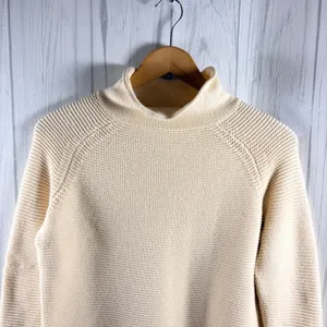 J. MCLAUGHLIN Garter Style Textured Knit Mock Neck 100% Cotton Sweater Cream, S thumbnail 3