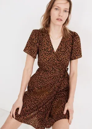 NWT Madewell Flutter-Sleeve Wrap Mini Dress in Painted Leopard Medium thumbnail 1