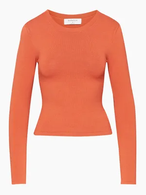 Aritzia Babaton Crew Contour Rust Orange Ribbed knit Long Sleeve Top skims XS thumbnail 4