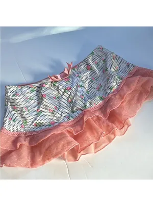 NWOT Vintage Jezebel Floral Polka Dot Ruffle Tiered Micro Mini Skirt Size Small thumbnail 9
