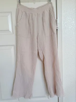 Magaschoni Wide-Leg Elastic Waist Casual Pants in Light Cream M Cotton thumbnail 2