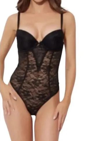 NWT Frederick's of Hollywood Black Dina Lace Push-Up Teddy Bodysuit Size Small thumbnail 1