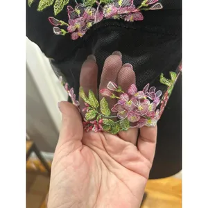 Black Floral Embroidered Mesh Bralette thumbnail 3