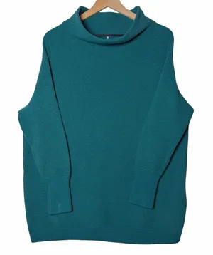 Free People Teal Blue Ottoman Slouchy Tunic Cowl Neck Ribbed Sweater Size S thumbnail 1