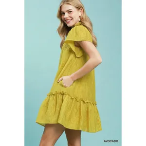 Umgee Textured‎ Ruffle Hem Mini Dress - Avocado - Medium thumbnail 2