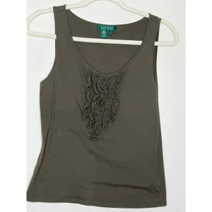 Lauren Ralph Lauren Ruffle Tank Top Olive Green Size S 100% Cotton thumbnail 2