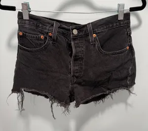 Levis 501 Original Cut Off Denim Shorts 27 Black High Waisted Button Fly Raw Hem thumbnail 1
