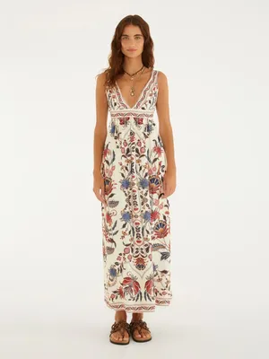 NEW FARM Rio Bohoflor Maxi Dress Birds Tropical Exotic Resortwear Brazil Size XS thumbnail 2