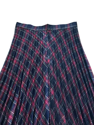 FORE Womens Pleated Midi Skirt Blue Red Plaid Preppy Dark Academia Grunge Modest thumbnail 3